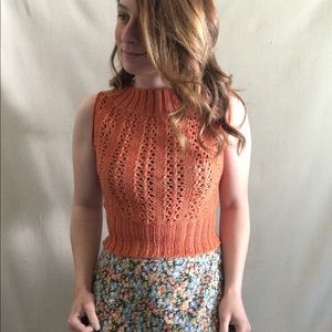 1950s  Handmade Orange Knit Sweater Top